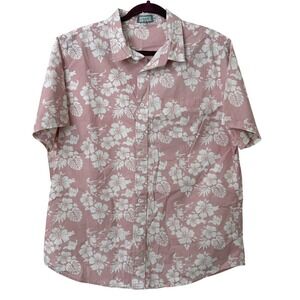Dutch Mens XL Pink Hibiscus Shaka Graphic Short Sleeve Button Up Hawaiian Shirt